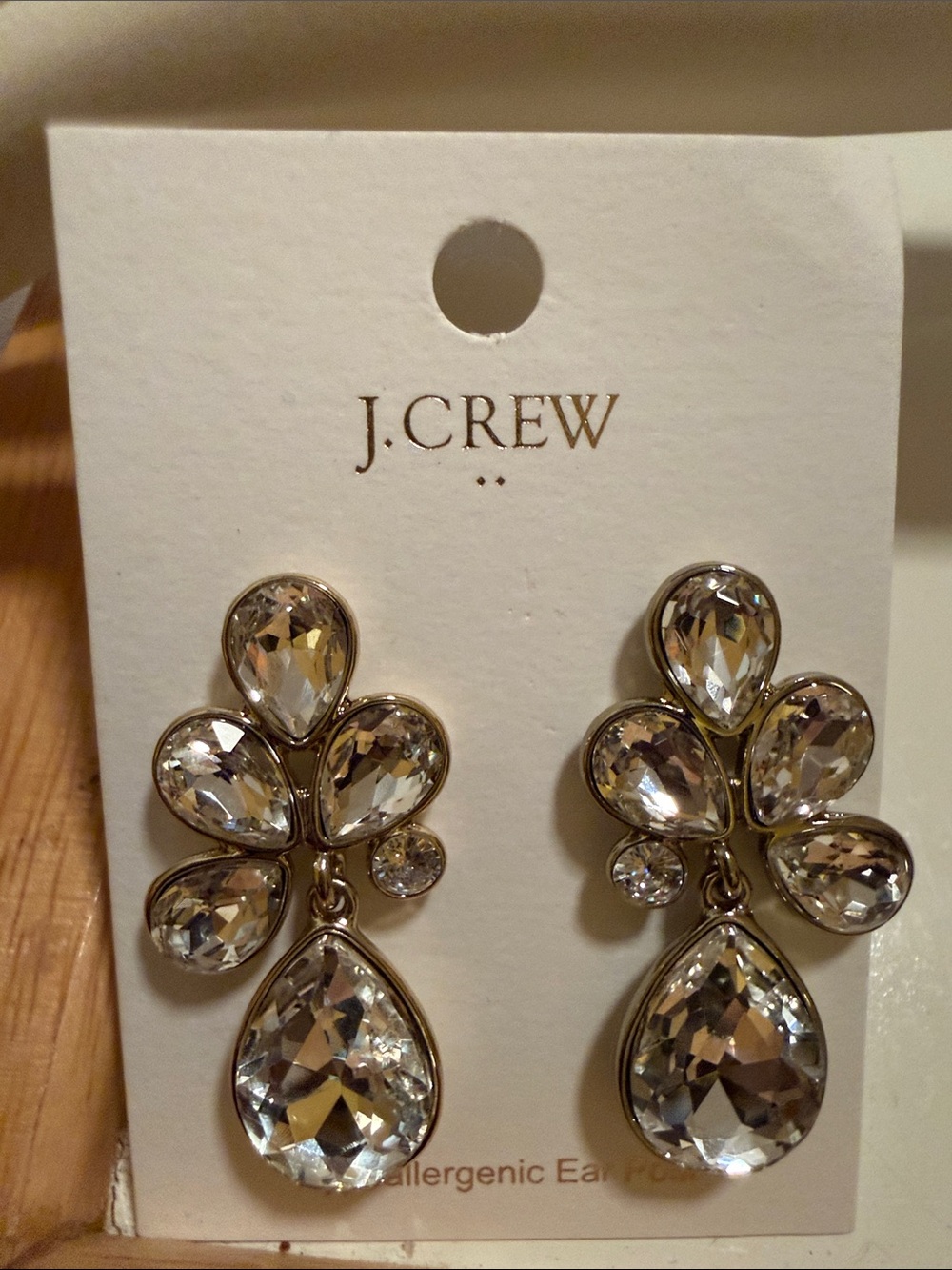 J. Crew Factory Gold-Tone Clear Crystal Teardrop Drop Earrings